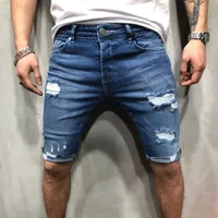 Yeni Erkekler Marka Şort Kot Kısa Pantolon Yıkılan Sıska Kot Yırtık Pantolon Yıpranmış Denim C0222