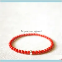 Bracelets de charme bijoux bijoux de bijoux rouge corail 925 Sterling Sier bracelet cadeau pour femmes ou hommes déposer LJ201020 Drop Livraison 2021 kowh7