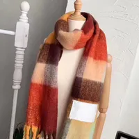 Оптовая продажа кашемирового шарфа дизайнер Silken шарфы мода роскошный шаль длинная шея Проверить Rainbow Mohair Толстая осень и зима прыщей 4 цвета 180 * 35 см
