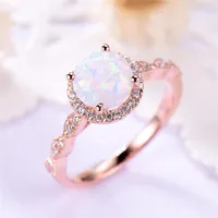 Cluster Rings Dainty Round Fire Opal For Women Rose Gold CZ Engagement In Copper Promise Ring With Gift Box