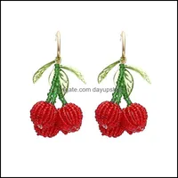 Other Earrings Jewelry Red Cherry Beaded Dangle Korean Style Handmade Women Girl Gift Green Leaf Fruit Ear Stud 456 Z2 Drop Delivery 2021 3P