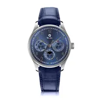 새로운 영원한 달력 자동 기계 시계 42mm IW344205 다이얼 달 Phase 실버 시계 블루 가죽 스트랩 포르투갈 Requin 브랜드 럭셔리 패션