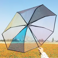 Parapluies pliants arc-en-ciel en plastique transparent filles automatiques parapluie Guarda Chuva Transparente 3 pli pluie femme