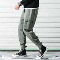 Calças masculinas SZMXSS 2021 Hip Hop Jogadores Homens de Carga Harem Multi-Pocket Ribbons Homem Sweetpants Streetwear Casual Mens 001