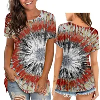女性のTシャツDIYネクタイ染料グラデーションシリーズ3Dプリント女性Tシャツ半袖ラウンドネックレディレディースファッショントップス服。