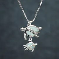 Pendant Necklace 925 Sterling Silver White Opal Mother and Baby Sea Turtle Jewelry For Women Gift