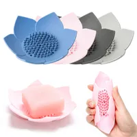 Flower Silicone Soap Tray Lotus Shape Draining Soap Dish Holder Portable Soaps Dishes Toilet Bathroom Accessories