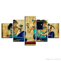 Duvar Sanatı Tuval Resimleri Ev Dekor HD Baskılar Soyut Posterler 5 Parça Vintage Antik Mısır Firavunlar Kızlar Boyama
