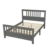 США Стоковые спальня Мебель деревянная Платформа Кровать с изголовьями и подножью, полный (серый)
