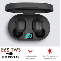 E6S TWS Bluetooth Écouteur Bluetooth AVEC POWER LED Afficher le chargeur de chargeur BT5.0 Casque sans fil HIFI Son stéréo STEREO ETEBUDS AUTO CABLISATION DUAL MIC A18