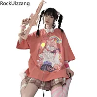 Женская футболка милая Лолита мультфильм графическая японская девушка Kawaii негабаритная Harajuku подросток студент футболка лето тройник топ плюс размер