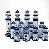 Mediterranean Style LED Lighthouse Iron Figurine Nostalgic Ornaments Ocean Anchor for Home Desk Room Wedding Decoration Crafts 4743 Q2
