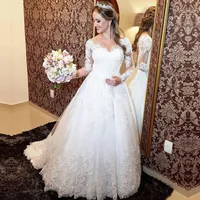 ZJ9160 2021 Crystal trouwjurk voor bruiden jurken witte lange mouw kant bodem vintage plus size maxi