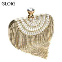 GLOIG Tassel s Clutch Beading Lady Evening Bags Diamonds Small Purse Chain Shoulder Handbags Wedding Party Evening Bag 211123
