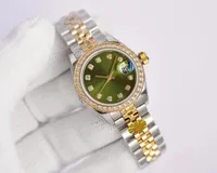Hohe Qualität 26mm Mode Gold Damen Kleid Uhr Diamant Saphir Mechanische Automatische Frauenuhren Edelstahlband Armband Armbanduhr Box Taschen Ring