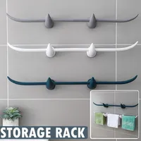 Towel Racks Plastic Rack Wall Mounted Punch-Free Clothes Hanging Storage Holder For Home Bathroom Kitchen Organizer Shelves