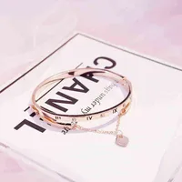 Wholesale- Rose Gold Stainless Steel Bracelets Bangles Female Heart Forever Love Brand Charm Bracelet for Women Famous Jewelry H1027