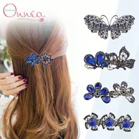 Haarclips Barrettes Onnea Fashion Women Luxury Crystal Clip Rhinestone Butterfly Hairspin ol Girls Headwar Accessoires