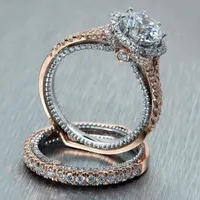 2022良いファッションのローズゴールドの薄い婚約リングセット女性のダブルジルコニア結婚指輪のペアの女性ジュエリーギフト80 R2