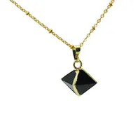 Naszyjniki wisiorek Faceted Gold Point Gem Kamień Naturalny Naszyjnik Healing Piramid Kobiety Czarny Kryształ Kwarcowy Obsidian