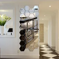 Espejos 12 piezas de espejo 3D azulejo hexagonal autoadhesivo decoración del hogar pegatinas de arte baño DIY decoración