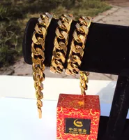 Cadena de bordillo cubana 18 K G / F Thai Baht Necklace de oro 24 joyería pesada gruesa alto N16 x0707