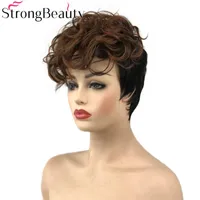 Synthetische Perücken StrongBeauty-Frauen kurze kapsellose Perücke braunes Haar lockig
