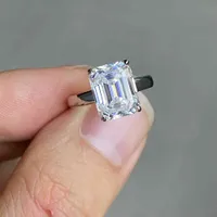 Meisidian D VVS1 Emerald Cut 4 Moissanite Diamant S925 Splitter Frauen Verlobungsring