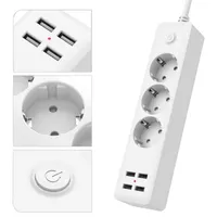 EU Power Strip Socket 2500w with 4 USB Charging Ports Outlet 5V 2.3A for Home Office Plug 211007