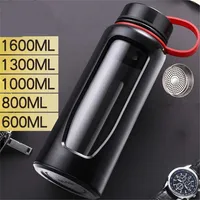 Glass Bottle Water 1000Ml Thermos Flask Sport s Bike Cup Double Bottom 220119