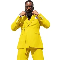 Gelbe Männer Slim Fits Slim Fits Social Blazer Kostüm Made Travel Casual Business Bräutigam Man Prom Jacke + Hosen