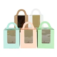 Geschenkverpackung 5pcs Muffin Kuchenbox tragbares Quadrat mit Fenster Back Dessert Verpackung Griff Cupcake Carton Geburtstag Hochzeitsversorgung