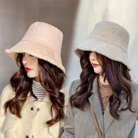 Amplo chapéus chapéus esparsil mulheres outono inverno balde de espessura quente e ventoso boné de bacia dobrável cor sólida velo velo desgaste chapéu