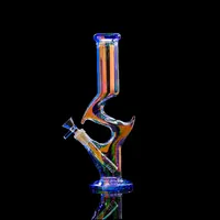 The fashion hookah glass bong water pipe magic rainbow double pointed straight tube dab rig with 14mm bowl joint and downstem for smoking tobacco