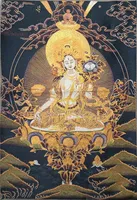 36 Tybet Tybetański Haftowane tkaniny Jedwab Buddhism White Tara Spirit of Compassion Bogini Tangka Thangka Mural Buddha Home Decor