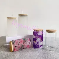 12oz 16oz DIY blank sublimation Can Tumblers Shaped Beer Glass Cups with bamboo lid and straw beer can glass for iced coffee soda C0217GSJMAR8