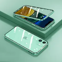 360 Magnetisk adsorptionsmetallfodral till iPhone 12 11 PRO XS Max X XR 12 mini 7 8 Plus SE 2020 Dubbelsidig glasmagnetskydd
