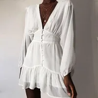 Sukienki swobodne seksowne zanurzenie v szyja damska letnia sukienka biała koronkowa mini mini ślubne przyjęcie weselne eleganckie ubrania 2021
