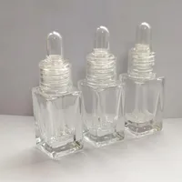 Opslagflessen potten 10ml lege vierkante heldere glazen druppelaar e vloeibare essentiële oliefles met drop draagbare reizen parfum container12pcs /
