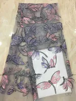 Tela de encaje de malla de bordado de libélula de alta calidad suave, gris, tela de encaje de malla para vestido nupcial tela de encaje bordado, por el patio 210702