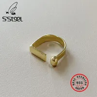 حلقات الكتلة S'Steel الهندسة للنساء الاسترليني 925 Silver Party Gold Ring بيان Anelli Argento Donna Fine Jewelery