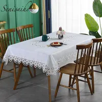 Table Cloth Upscal White Lace Round Tablecloth European Embroidered Hem Dustproof Home Dining  TV Tea Cover FH-2039