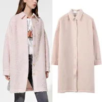 Mélange de laine pour femmes manteau femme coréenne de style coréen veste d'hiver en laine extérieurs extérieurs confortable épaule rose clair surdimension