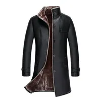 Erkek Kürk Faux Artı Boyutu Iş Rahat Deri Ceket Erkekler Kore Kış Sıcak Standı Yaka Dış Giyim Mens Uzun Coats M-5XL