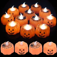 6Pcs Pumpkin LED Light Halloween Decoration Ornament Flickering Flameless Candle Lamp Festival Party Bar Decor Supplies