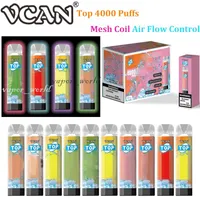VCAN-Top-Einweg-Vape E-Zigarette 4000 Puffs Bars Mesh-Spule wiederaufladbare Batterie mit RGB-Beleuchtung Luftstrom einstellbar gegen Randm-Blende Ghost