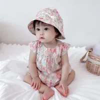2021 Envío gratis verano ropa de bebé nuevos mamelucos ropa moda linda cherry estampado niños ropa + sombrero niño niño vestido