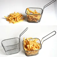Accessori per utensili Mini French Frery Chips Cesti Net Basket quadrato Adatto per anelli di cipolla Ali di pollo in argento frittura