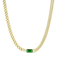 Ketens 12 stks/lot titanium met 14k gouden groene stenen ketting ketting dames stalen juwelierjuwelier designer t show runway jurk