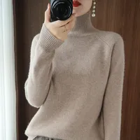 2021 Женщины Turtleneck Кашемир Свитер осень зимний Слоидный цвет вязаный джемпер женский повседневные базовые дна пуловерные свитера